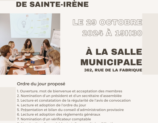 Assemblée de fondation du nouveau comité de développement de Sainte-Irène